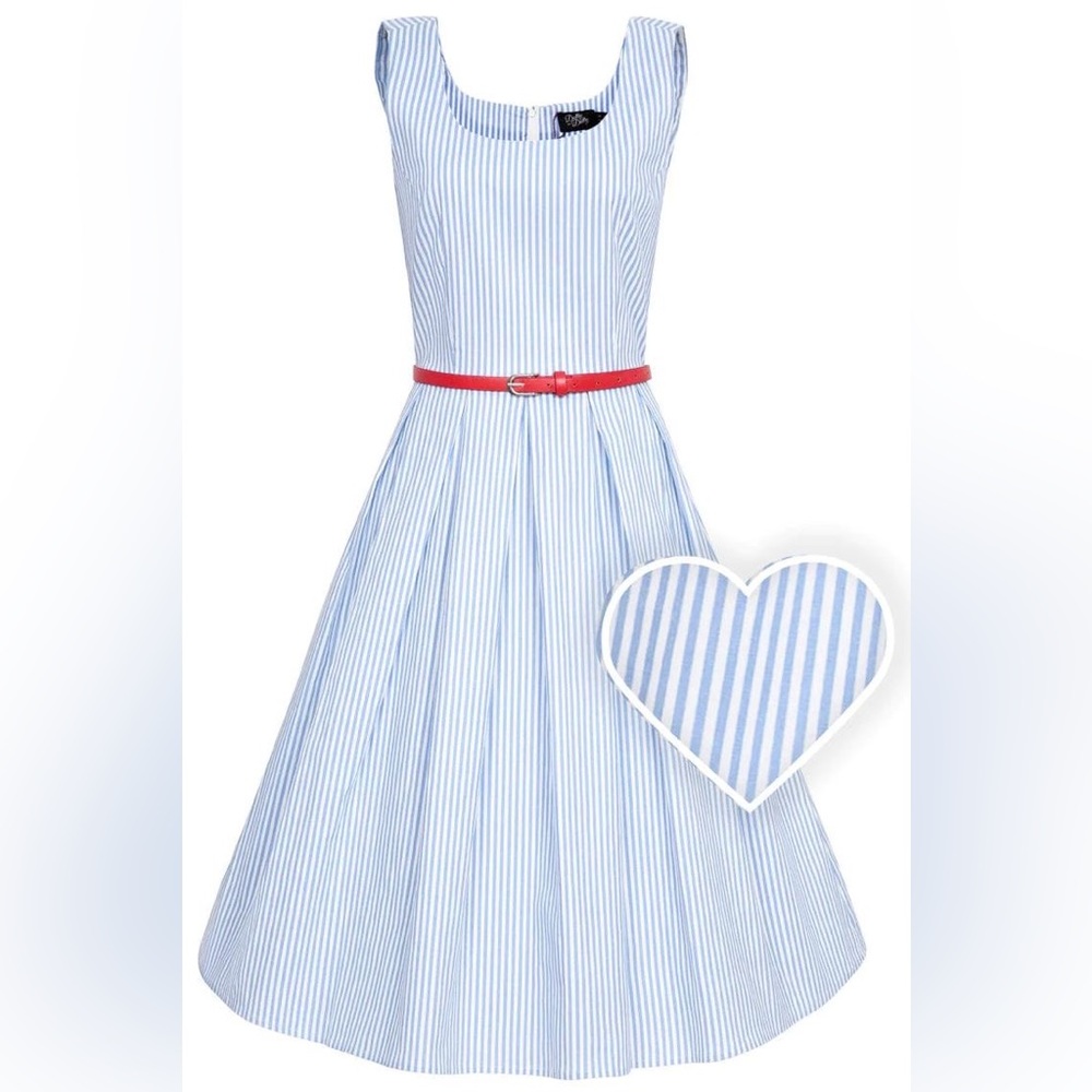 Dolly and Dotty Amanda Blue Pinstriped Cotton Swing Dress - Picture 2 of 11
